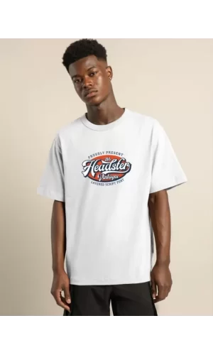 Luz&Pos Unisex Baskılı Oversize T-shirt - Beyaz