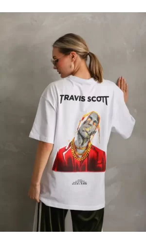 Unisex Baskılı Oversize T-Shirt - Beyaz