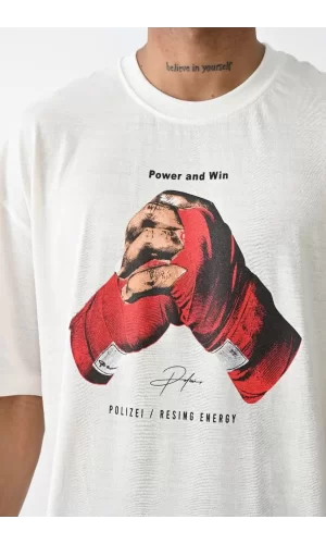 Luz&Pos Unisex Baskılı Oversize T-shirt - Beyaz
