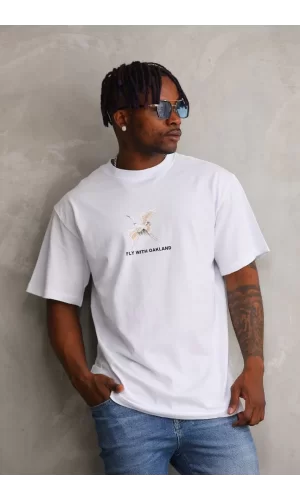 Luz&Pos Unisex Baskılı Oversize T-shirt - Beyaz