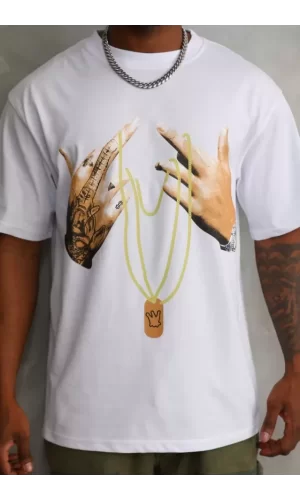 Unisex Baskılı Oversize T-Shirt - Beyaz