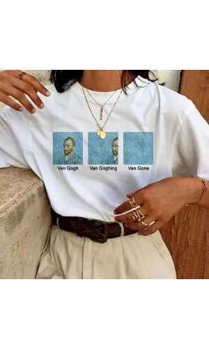 Luz&Pos Unisex Baskılı Oversize T-shirt - Beyaz