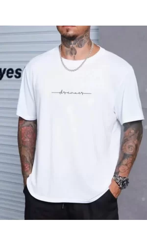 Unisex Baskılı Oversize T-Shirt - Beyaz