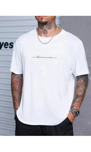 Luz&Pos Unisex Baskılı Oversize T-shirt - Beyaz