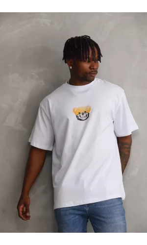 Luz&Pos Unisex Baskılı Oversize T-shirt - Beyaz