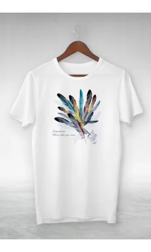Unisex Baskılı Oversize T-Shirt - Beyaz