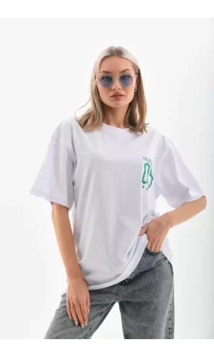 Unisex Baskılı Oversize T-Shirt - Beyaz