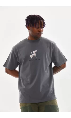 Luz&Pos Unisex Baskılı Oversize T-shirt - Füme