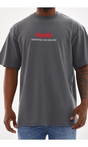 Unisex Baskılı Oversize T-Shirt - Füme
