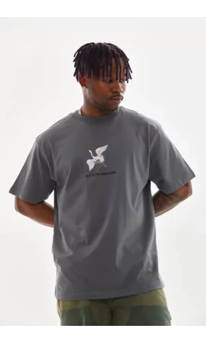 Unisex Baskılı Oversize T-Shirt - Füme