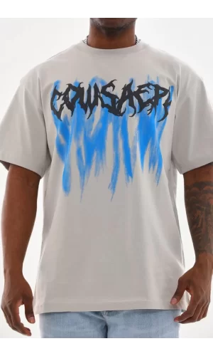 Luz&Pos Unisex Baskılı Oversize T-shirt - Gri