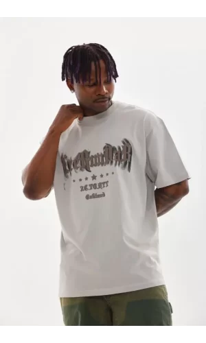 Unisex Baskılı Oversize T-Shirt - Gri