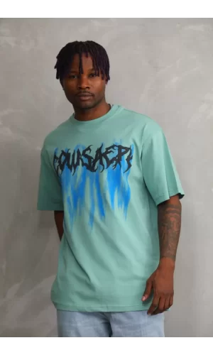 Luz&Pos Unisex Baskılı Oversize T-shirt - Mint Yeşili