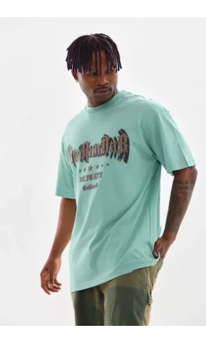 Unisex Baskılı Oversize T-Shirt - Mint Yeşili