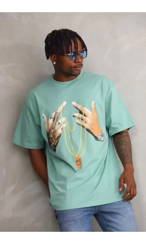 Luz&Pos Unisex Baskılı Oversize T-shirt - Mint Yeşili