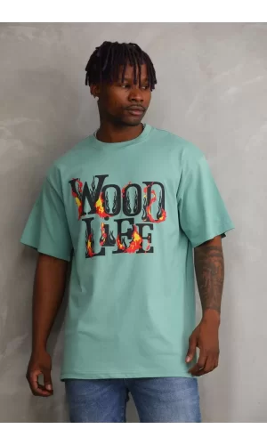 Luz&Pos Unisex Baskılı Oversize T-shirt - Mint Yeşili
