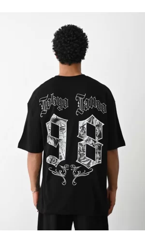 Luz&Pos Unisex Baskılı Oversize T-shirt - Siyah