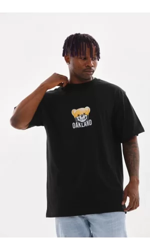 Luz&Pos Unisex Baskılı Oversize T-shirt - Siyah