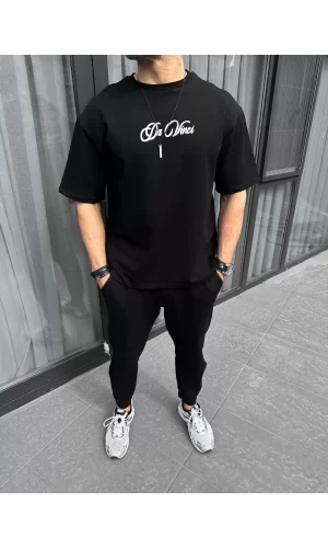 Luz&Pos Unisex Baskılı Oversize T-shirt - Siyah