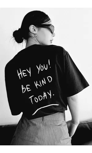 Luz&Pos Unisex Baskılı Oversize T-shirt - Siyah