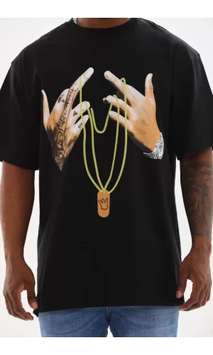 Luz&Pos Unisex Baskılı Oversize T-shirt - Siyah