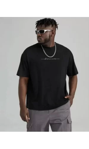 Unisex Baskılı Oversize T-Shirt - Siyah