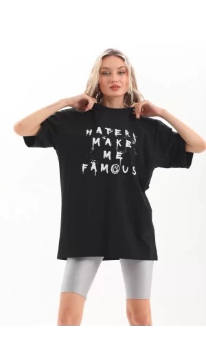 Luz&Pos Unisex Baskılı Oversize T-shirt - Siyah