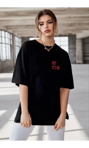 Luz&Pos Unisex Baskılı Oversize T-shirt - Siyah