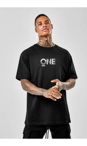 Unisex Baskılı Oversize T-Shirt - Siyah