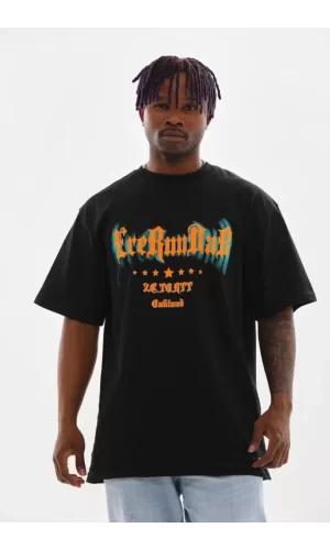Unisex Baskılı Oversize T-Shirt - Siyah