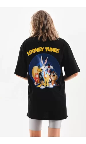 Luz&Pos Unisex Baskılı Oversize T-shirt - Siyah