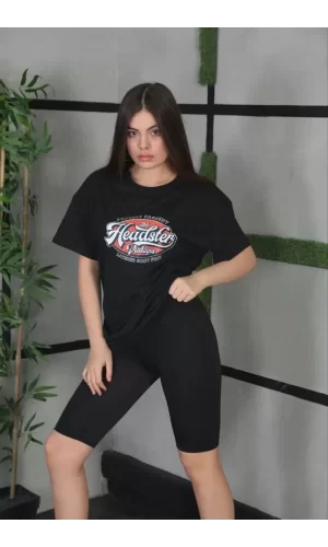 Luz&Pos Unisex Baskılı Oversize T-shirt - Siyah