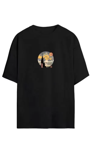 Luz&Pos Unisex Baskılı Oversize T-shirt - Siyah