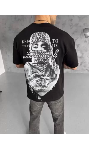 Luz&Pos Unisex Baskılı Oversize T-shirt - Siyah