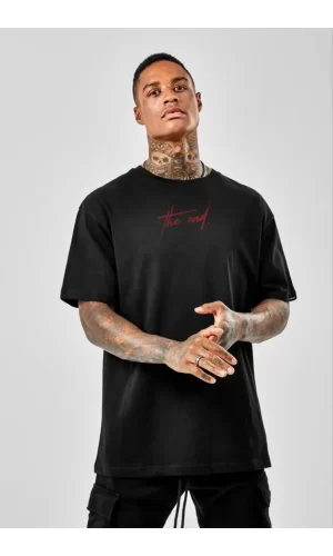 Luz&Pos Unisex Baskılı Oversize T-shirt - Siyah