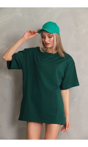 Luz&Pos Unisex Bisiklet Yaka 20/1 Düz Oversize T-shirt - Yeşil