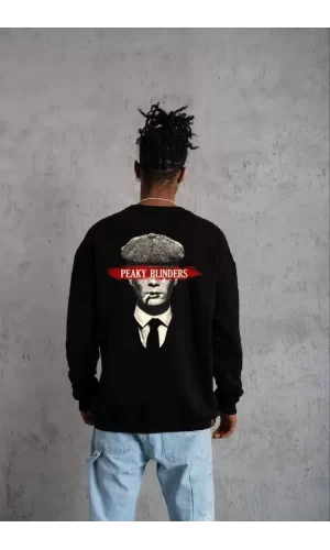 Luz&Pos Unisex Bisiklet Yaka Baskılı Oversize Sweatshirt - Siyah