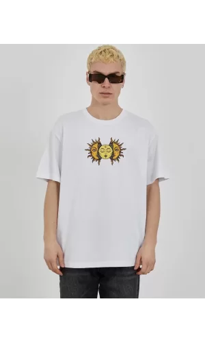 Luz&Pos Unisex Bisiklet Yaka Baskılı Oversize T-shirt - Beyaz