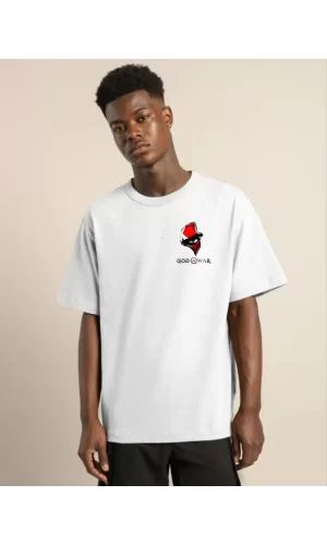 Luz&Pos Unisex Bisiklet Yaka Baskılı Oversize T-shirt - Beyaz