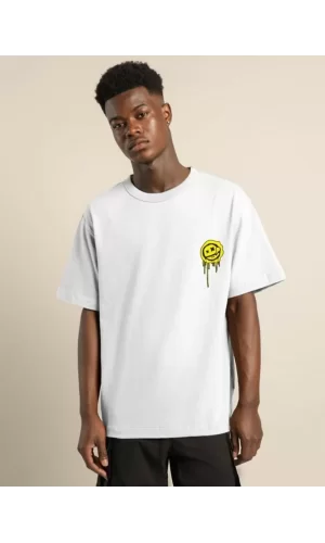 Luz&Pos Unisex Bisiklet Yaka Baskılı Oversize T-shirt - Beyaz