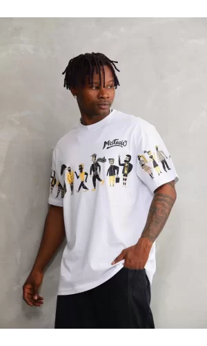 Luz&Pos Unisex Bisiklet Yaka Baskılı Oversize T-shirt - Beyaz