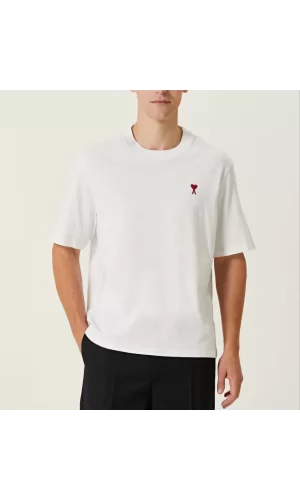 Unisex Bisiklet Yaka Baskılı Oversize T-Shirt - Beyaz