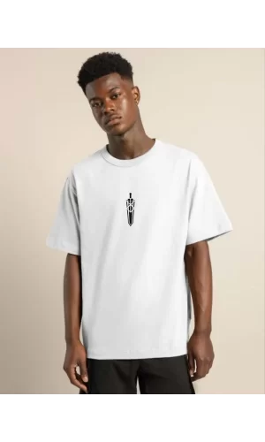 Luz&Pos Unisex Bisiklet Yaka Baskılı Oversize T-shirt - Beyaz