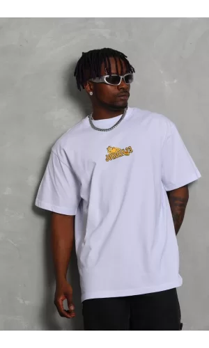 Luz&Pos Unisex Bisiklet Yaka Baskılı Oversize T-shirt - Beyaz