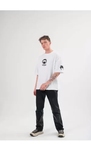 Luz&Pos Unisex Bisiklet Yaka Baskılı Oversize T-shirt - Beyaz