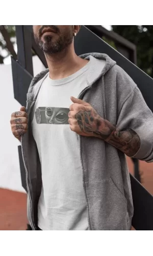 Luz&Pos Unisex Bisiklet Yaka Baskılı Oversize T-shirt - Beyaz