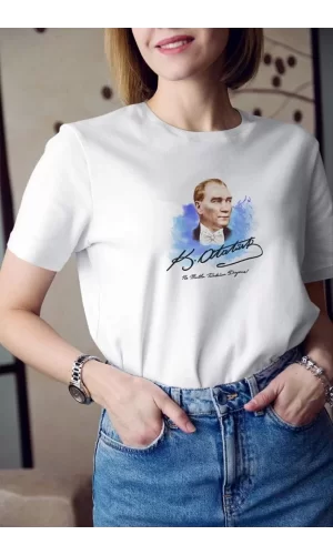 Luz&Pos Unisex Bisiklet Yaka Baskılı Oversize T-shirt - Beyaz