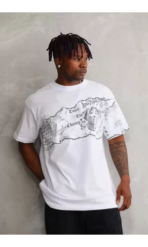 Luz&Pos Unisex Bisiklet Yaka Baskılı Oversize T-shirt - Beyaz
