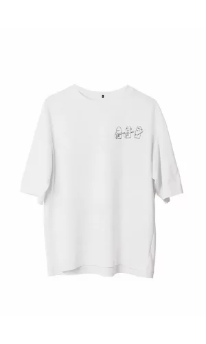 Luz&Pos Unisex Bisiklet Yaka Baskılı Oversize T-shirt - Beyaz