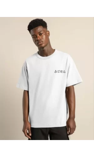 Luz&Pos Unisex Bisiklet Yaka Baskılı Oversize T-shirt - Beyaz